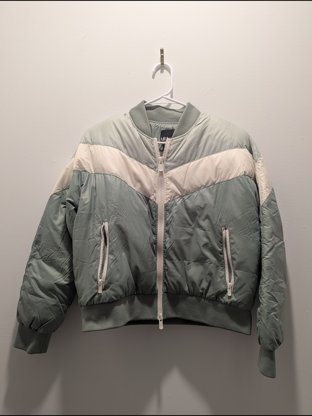 All Access Light Sage & White Bomber Jacket - Women's Casual Zip-Up Medium